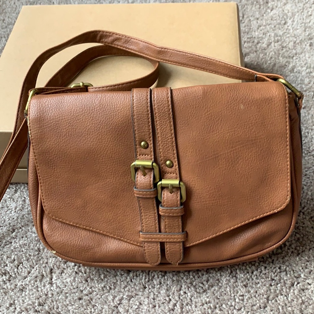 Brown faux-leather cross body purse